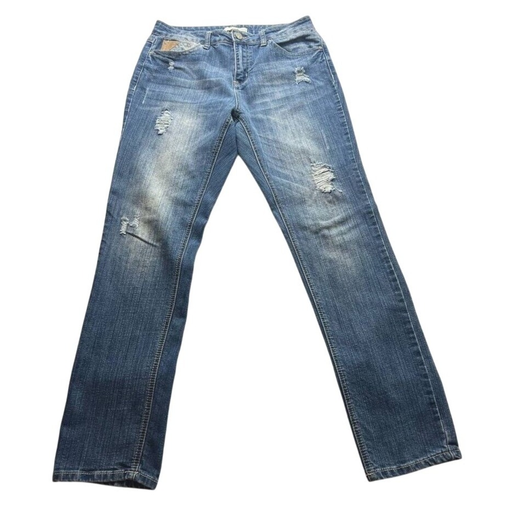 Demin Est 1948 Womens Classic Fit Jeans Size 10 Blue Distressed Stretch Y2K